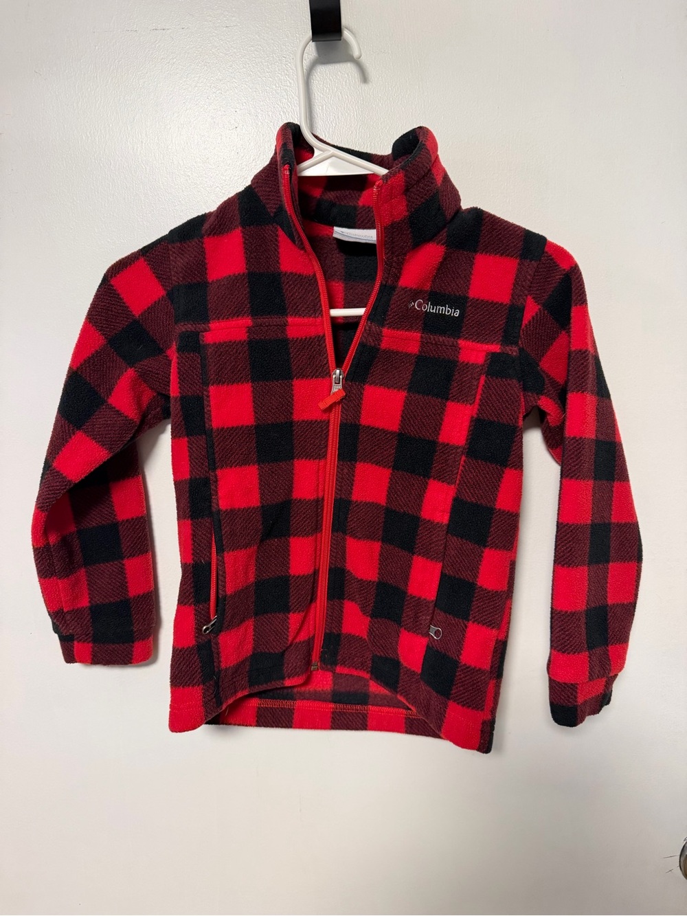 Columbia Kids' Red & Black Buffalo Plaid Fleece Jacket size XS or 6/7